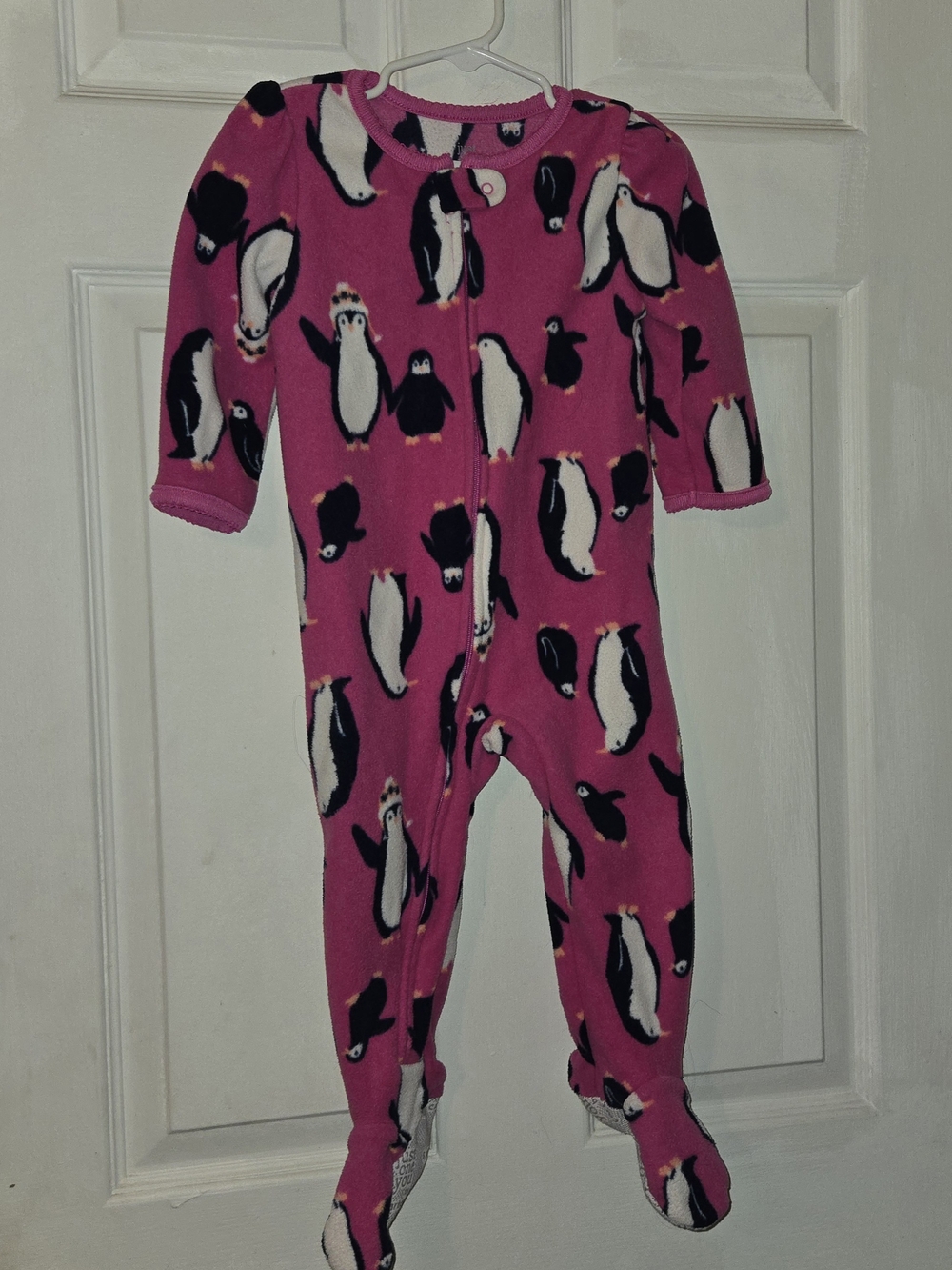 Just For You Carter's Pink Penguin Fleece Footed One-Piece SZ 18M